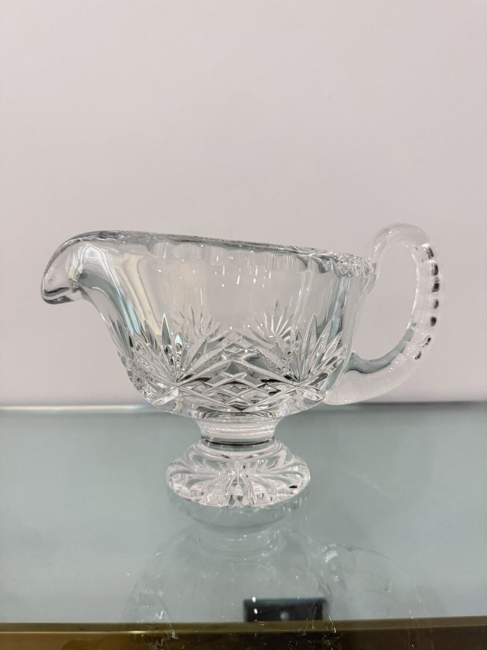 Vtg Essex Crystal Clear Industries Cut Glass Creamer Starburst Pedestal Gravy